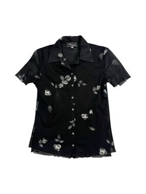 Vintage 90s Anna Ferrari Sheer Rose Mesh Top Y2K Romantic Goth Soft Grunge
